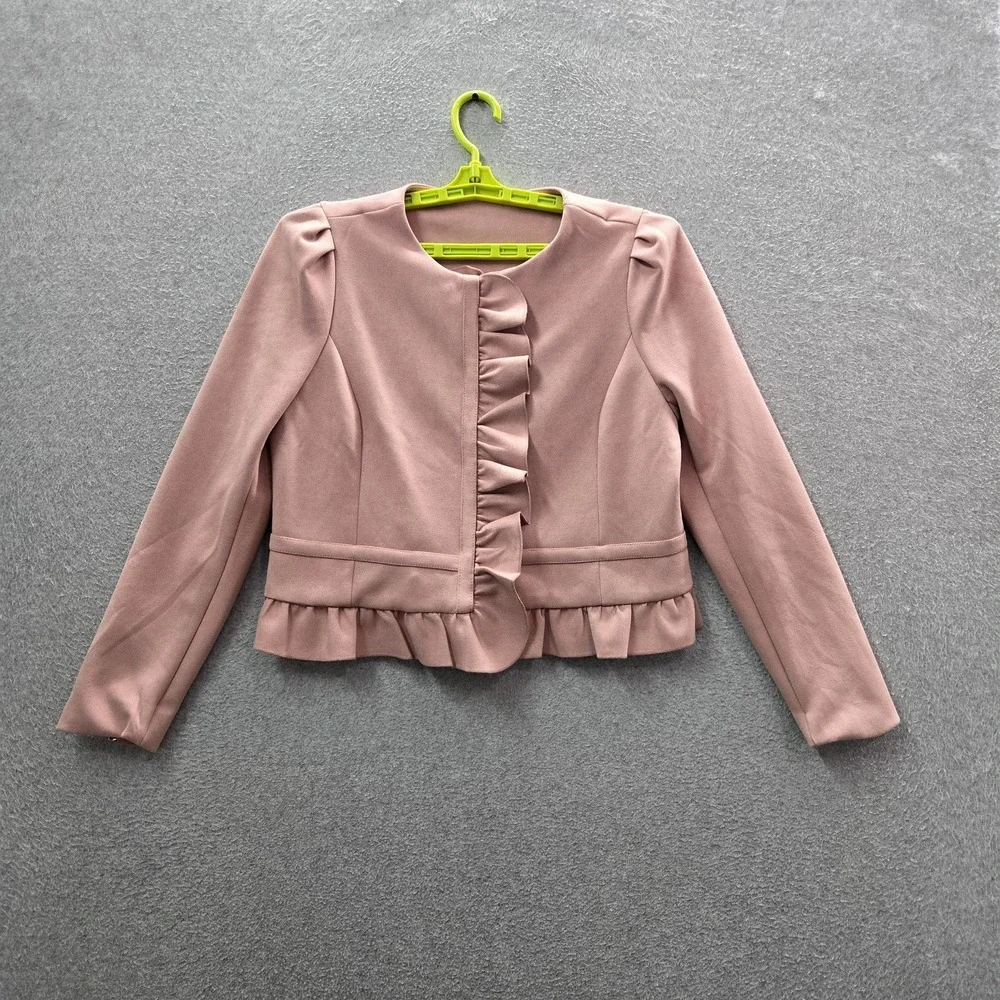 Liz Claiborne Women Jacket S Pink‎ Office Preppy Ruffle Cropped NWT